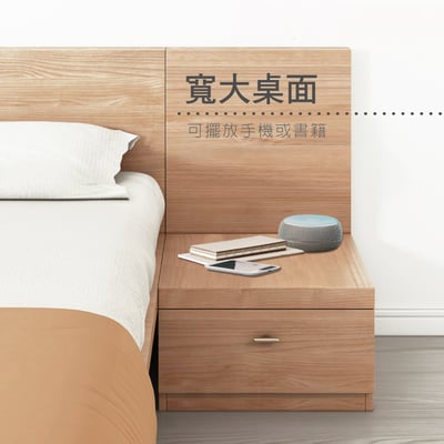 Cozy舒活系1抽收納床頭櫃-原木色5