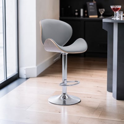 Carl卡爾PU淺曲木可調式吧檯椅-灰色8