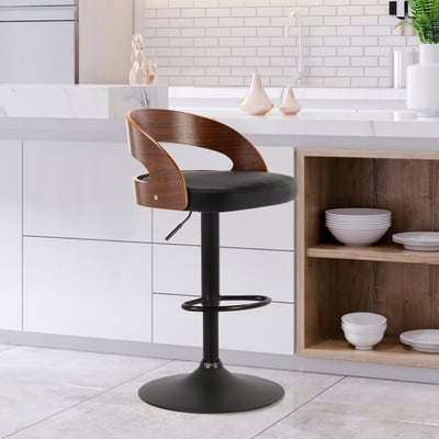Dorothy桃樂絲PU曲木弧形背升降黑腳吧檯椅-兩色可選17