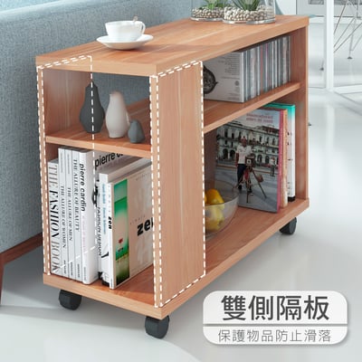 Breeze微風系開放收納雙剎車輪邊几邊櫃-原木色5