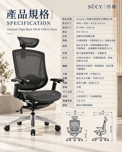 Armand雅蒙高背線控全網辦公椅5