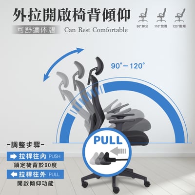 季風網布頭枕高背扶手電腦椅-黑色14