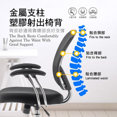 Cyrus賽洛斯中背半網扶手電腦椅-黑色8