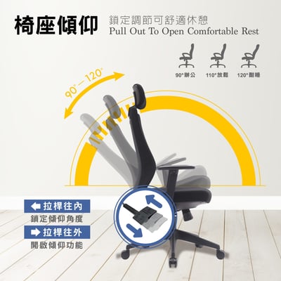 Turbo 4.0 極速黑框高背扶手半網人體工學電腦椅-黑色12