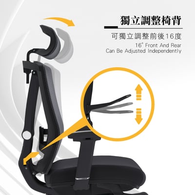 Cosimo科西莫意式高階底盤半網含腳凳人體工學電腦椅-黑色1