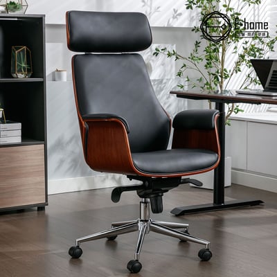 Crow克洛PU面扶手曲木高背多功能可調電腦椅-黑色17