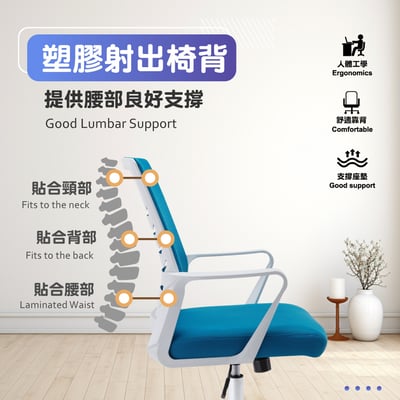 Baez貝茲扶手半網可調式白框電腦椅-六色可選14