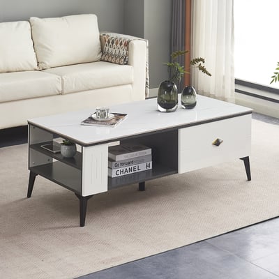 雪岩4尺岩板收納大茶几-白色13