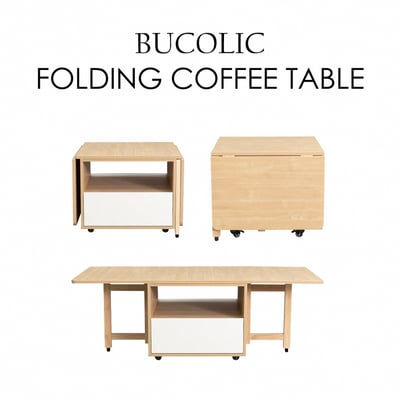 Bucolic田園系1開1抽收納實木腳折合咖啡桌-原木色2