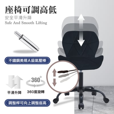 Phyllis菲莉絲造型絨布軟墊黑腳電腦椅-四色可選5