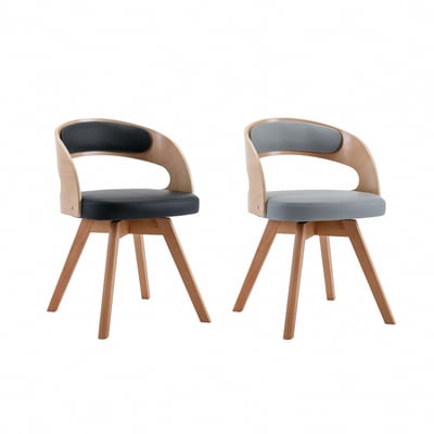 Russ拉斯PU面旋轉曲木實木腳餐椅-兩色可選13