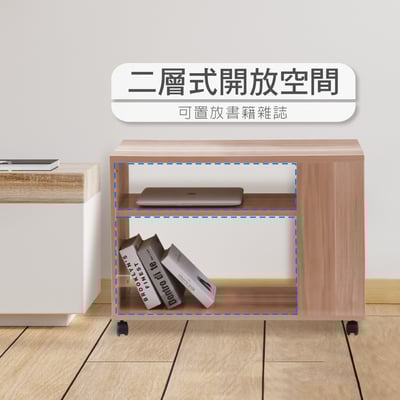 Breeze微風系開放收納雙剎車輪邊几邊櫃-原木色12