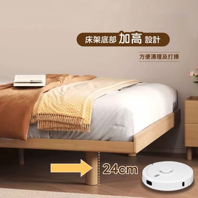 舒眠系雙人全實木懸浮感應燈條床架-5尺-原木色11