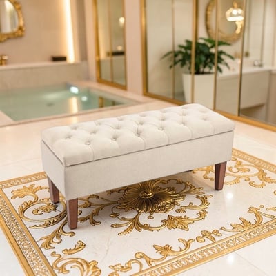 Ugo烏格歐式布面拉扣實木腳收納長凳-兩色可選13