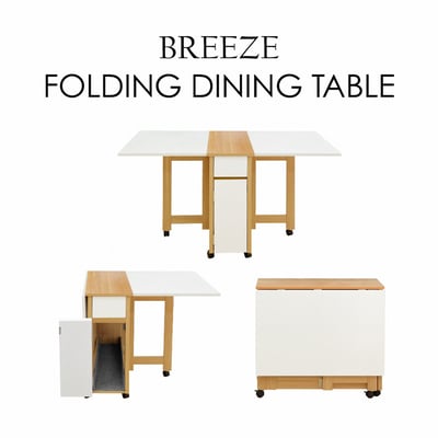 Breeze微風系1抽1門折合蝴蝶長方餐桌-幅140cm-白色2