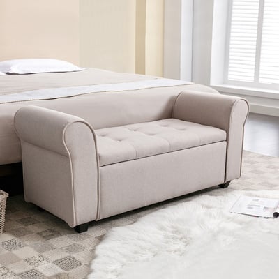 Kyra凱拉歐式拉扣布面扶手收納長凳-三色可選17