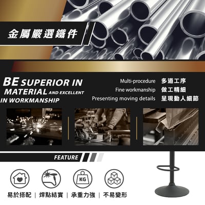 Elton艾爾頓直紋PU面黑腳可調式吧檯椅-三色可選15