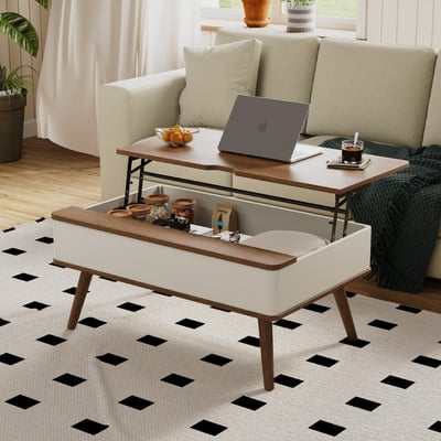 恬靜系升降收納實木腳長方咖啡桌-幅95cm-棕色15