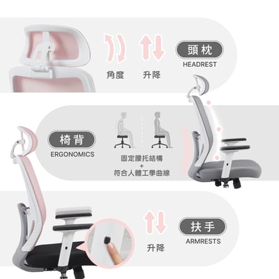 特辛拉半網可調式黑腳電腦椅-四色可選11
