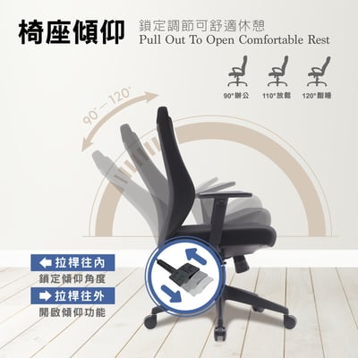 Turbo 2.0 極速黑框中背扶手半網人體工學電腦椅-黑色6