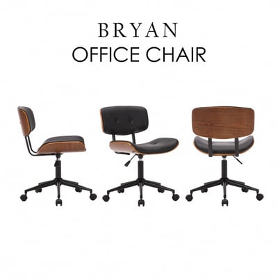 Bryan布萊恩曲木PU拉扣黑腳電腦椅-黑色2