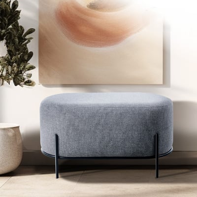 Calvin凱文布面金屬黑腳橢圓穿鞋椅凳-寬80cm-三色可選19