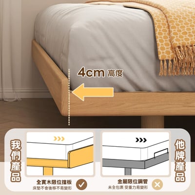 舒眠系雙人全實木懸浮床架-5尺-原木色10
