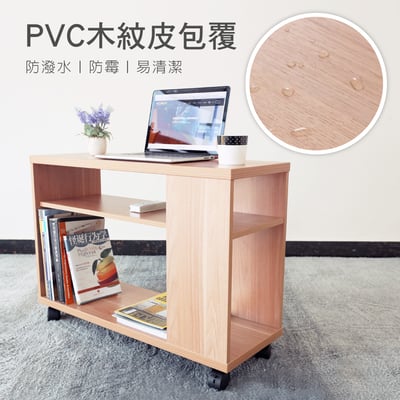 Breeze微風系開放收納雙剎車輪邊几邊櫃-原木色10