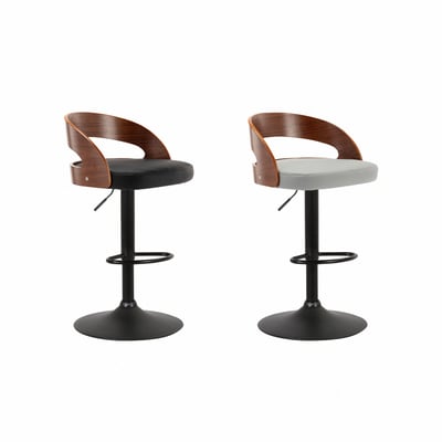 Dorothy桃樂絲PU曲木弧形背升降黑腳吧檯椅-兩色可選5