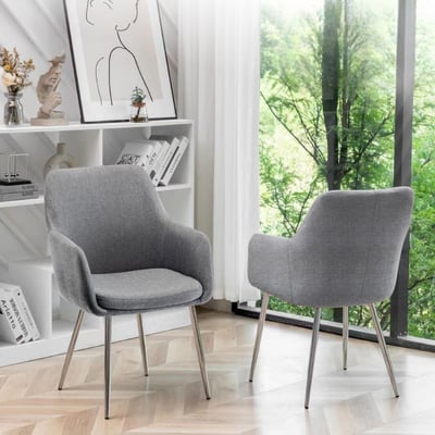 Alono雅洛諾簡約布面扶手電鍍腳休閒餐椅-灰色13