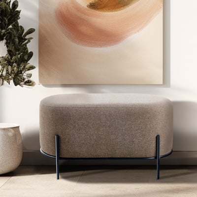 Calvin凱文布面金屬黑腳橢圓穿鞋椅凳-寬80cm-三色可選18