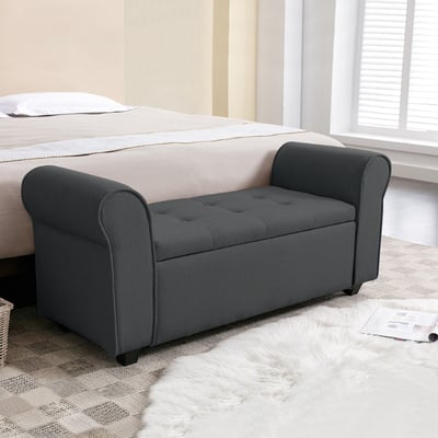 Kyra凱拉歐式拉扣布面扶手收納長凳-三色可選16