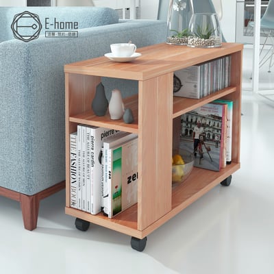 Breeze微風系開放收納雙剎車輪邊几邊櫃-原木色18