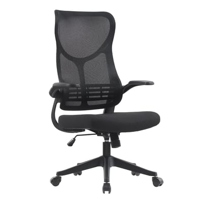 Swan天鵝造型半網旋轉扶手升降黑腳電腦椅-黑色1