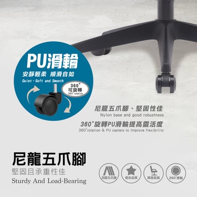 Turbo 2.0 極速黑框中背扶手半網人體工學電腦椅-黑色9