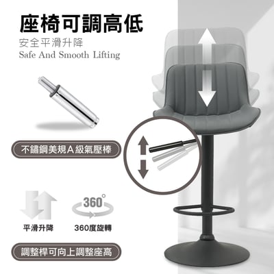 Elton艾爾頓直紋PU面黑腳可調式吧檯椅-三色可選12