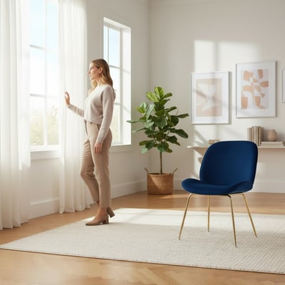 Shell貝殼絨布鍍金腳餐椅-四色可選23