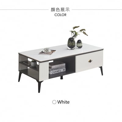 雪岩4尺岩板收納大茶几-白色3