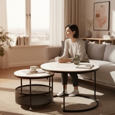 岩語滾輪收納套几-白色12