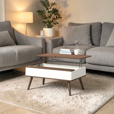 恬靜系升降收納實木腳長方咖啡桌-幅95cm-棕色17