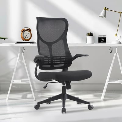 Swan天鵝造型半網旋轉扶手升降黑腳電腦椅-黑色17