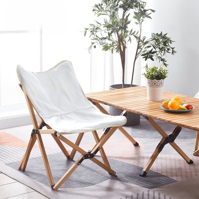 Luna露娜布面實木腳野餐露營釣魚小月亮椅-白色15