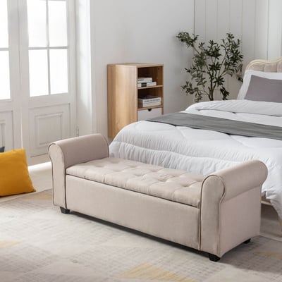 Wena薇娜歐式拉扣布面扶手收納長凳-兩色可選16