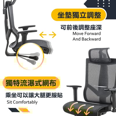 Dustin達斯丁高階底盤德國網人體工學電腦椅-黑色9