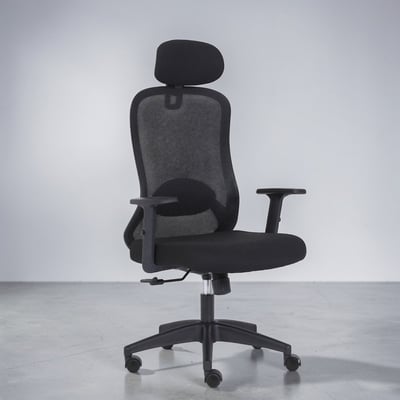 季風網布頭枕高背扶手電腦椅-黑色7