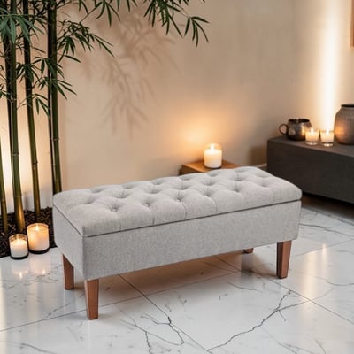 Ugo烏格歐式布面拉扣實木腳收納長凳-兩色可選11