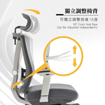 Falsita法希塔意式高階底盤半網含腳凳人體工學電腦椅-灰色9