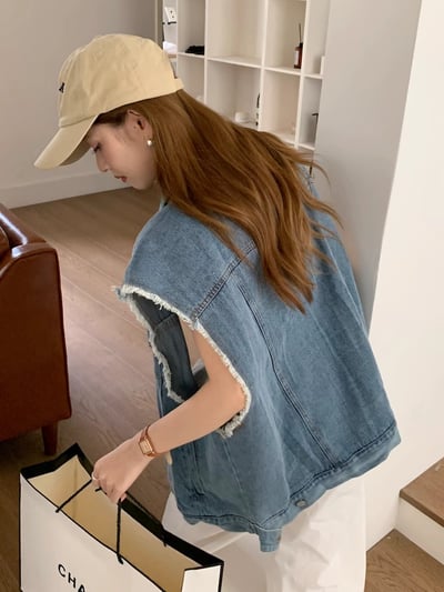 網紅百搭毛邊牛仔背心3