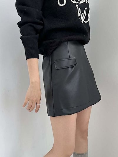 韓國鬆緊腰皮革短褲裙3