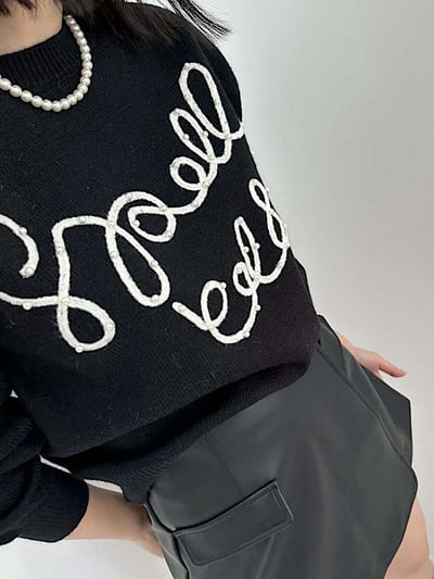 韓國跨肩字母針織上衣3